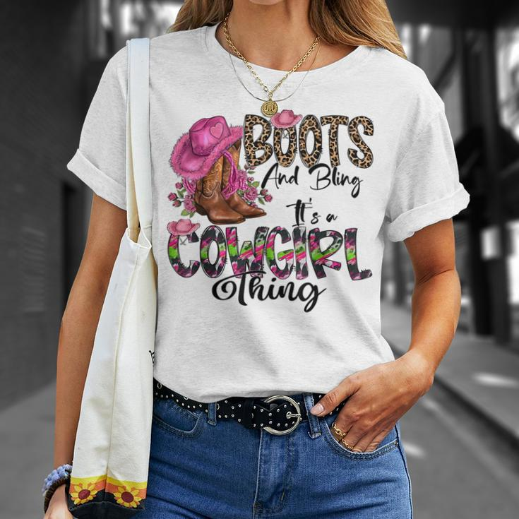 Boots & Bling Its A Cowgirl Thing Love Cowboy Boots Leopard T-Shirt Gifts for Her