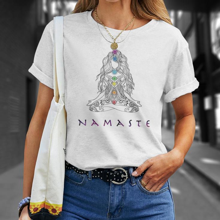 Chakra Meditation Herren T-Shirt mit Namaste-Schriftzug, Spirituelles Design Geschenke für Sie