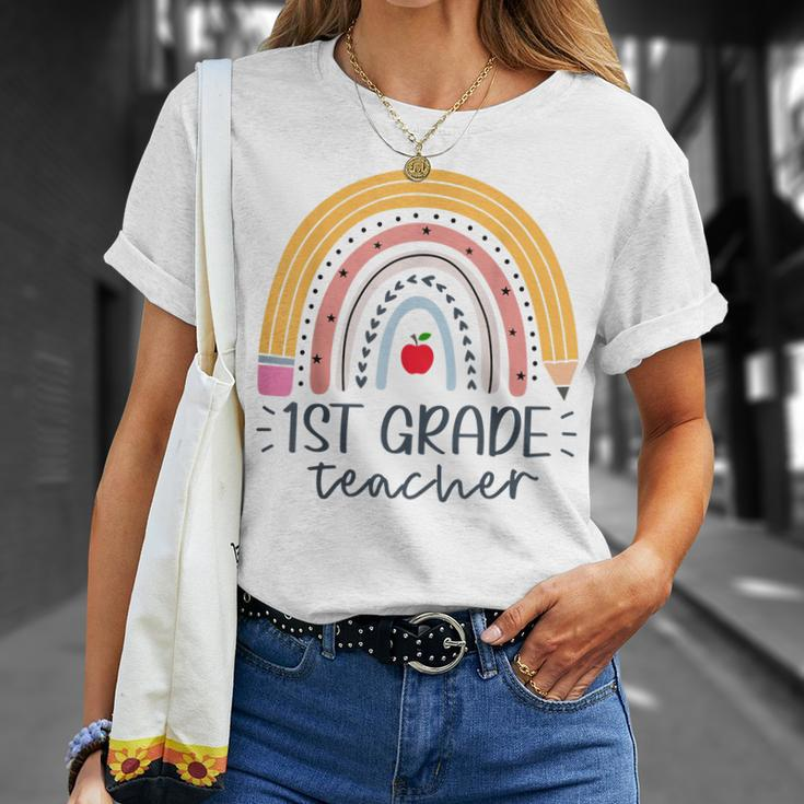 First Grade Teacher Boho Rainbow 1St Grade Teacher Womens Unisex T-Shirt Gifts for Her