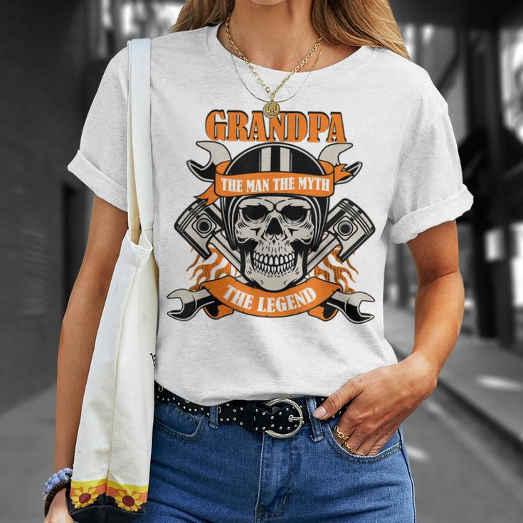 Grandpa The Man The Myth The Legend Funny Biker Grandpa Gift Gift For Mens Unisex T-Shirt Gifts for Her
