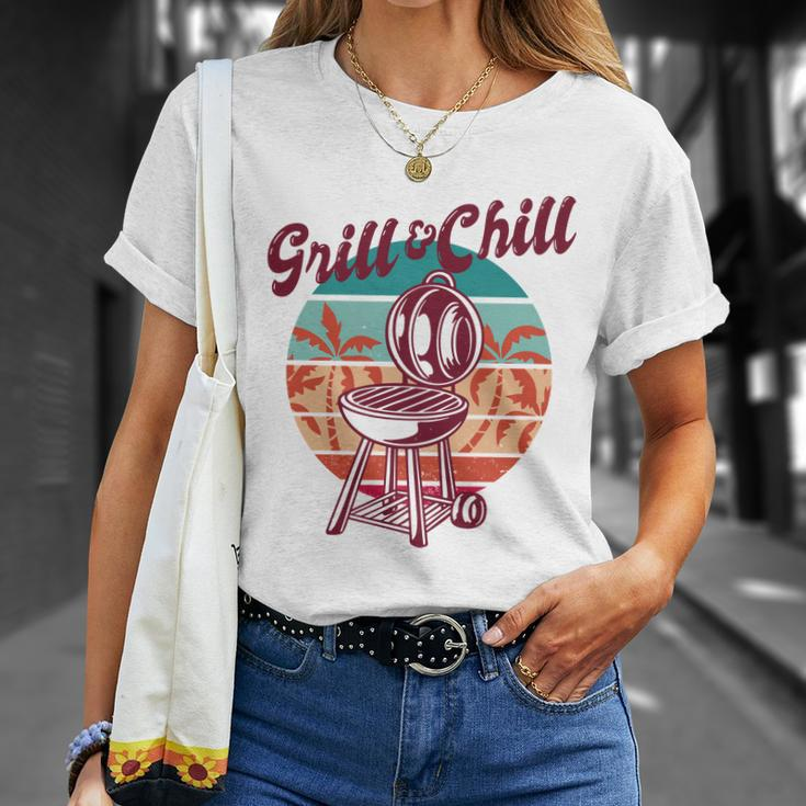 Grill And Chill Vacation Retro Sunset Unisex T-Shirt Gifts for Her