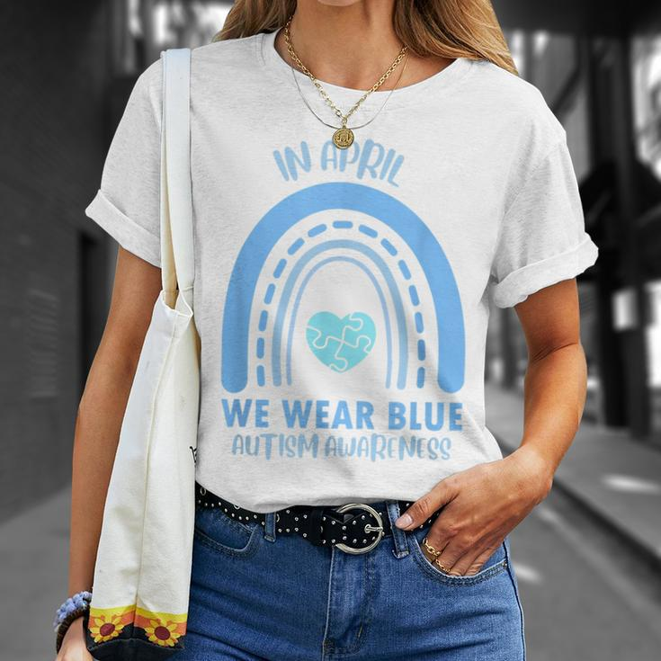 In April We Wear Blue Autism Awareness Month Unisex T-Shirt Gifts for Her
