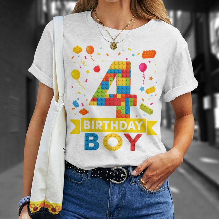 Kids 4 Year Old Building Blocks 4Th Birthday Boy Unisex T-Shirt Gifts for Her