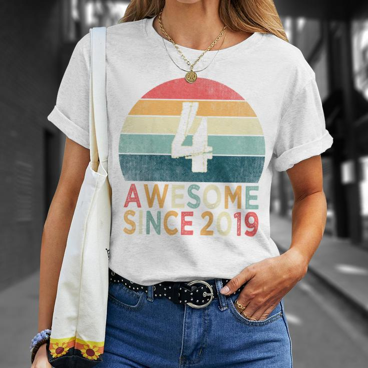 Kids 4Th Birthday Vintage Retro 4 Years Old Awesome Since 2019 Unisex T-Shirt Gifts for Her