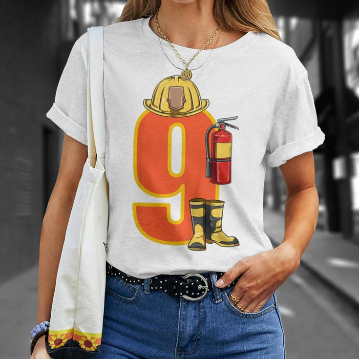 Kids Fire Fighter 9 Year Old Birthday Firefighter 9Th Birthday T-Shirt Gifts for Her
