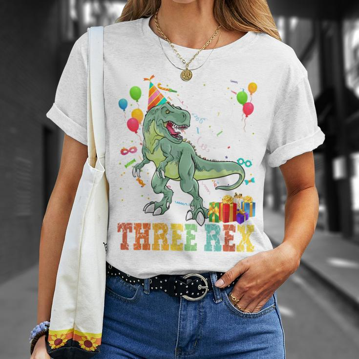 Kids Three Rex 3Rd Birthday GiftsRex Dinosaur 3 Years Old Boy Unisex T-Shirt Gifts for Her