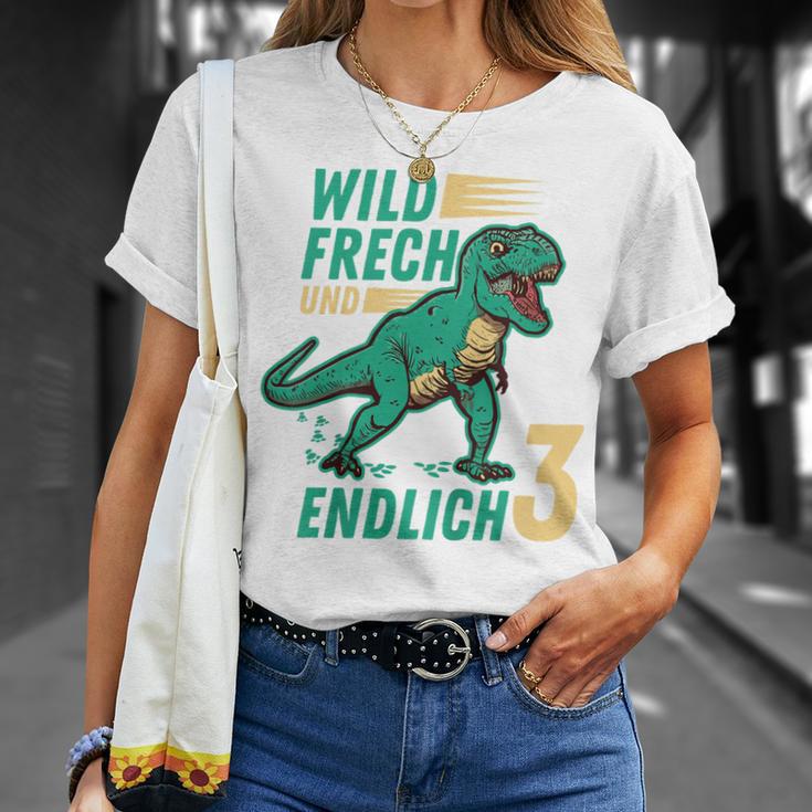 Kindergeburtstag Dino T-Shirt - Wild, Frech & 3 Jahre Alt Geschenke für Sie