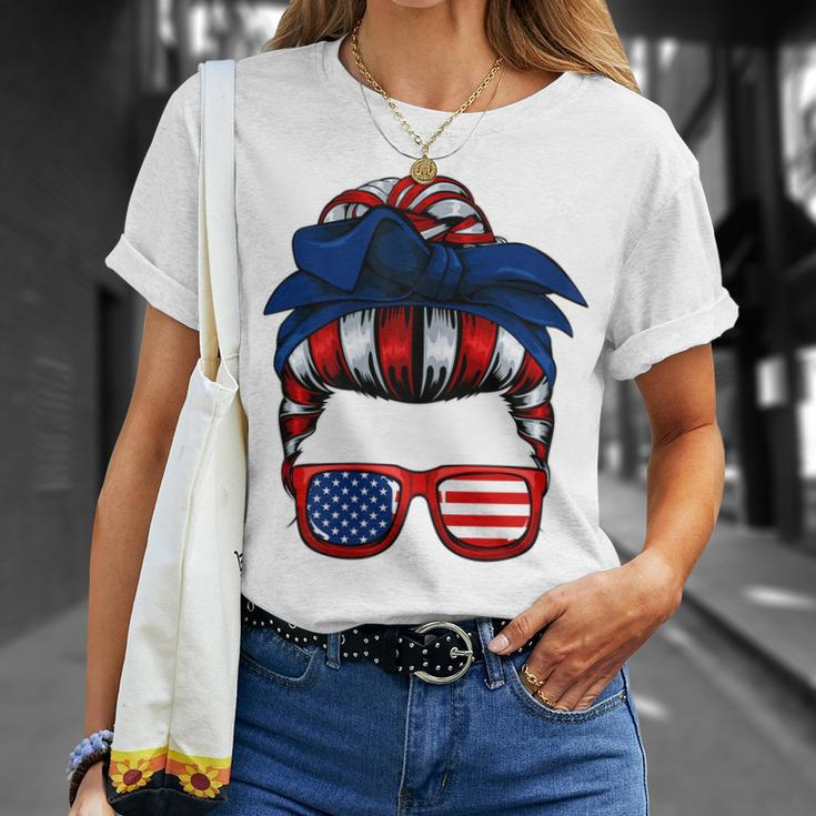 Messy Bun American Flag 4Th Of July Patriotic Mom Gift For Womens Unisex T-Shirt Gifts for Her