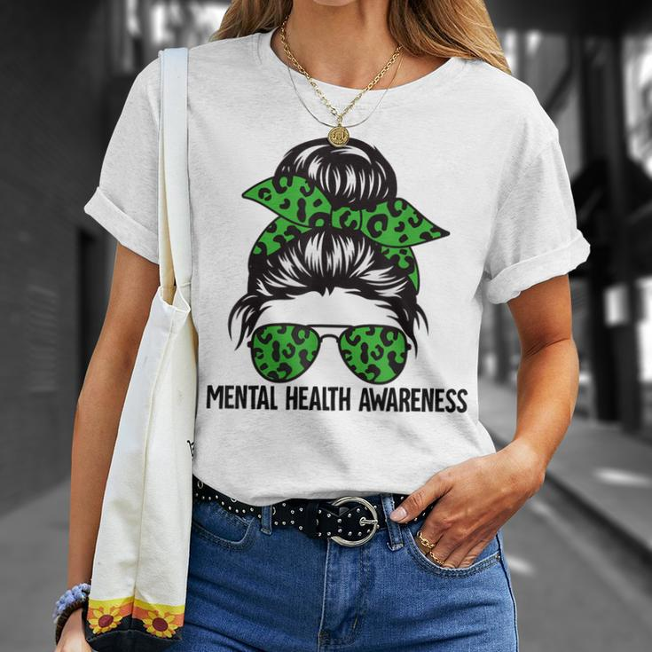 Messy Bun Mental Health Awareness Mental Health Matters Unisex T-Shirt Gifts for Her