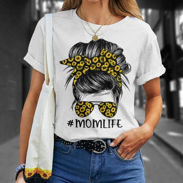 Mother Sunflowers Mom Life Messy Bun Hair Sunglasses Mothers Day Mom Unisex T-Shirt Gifts for Her