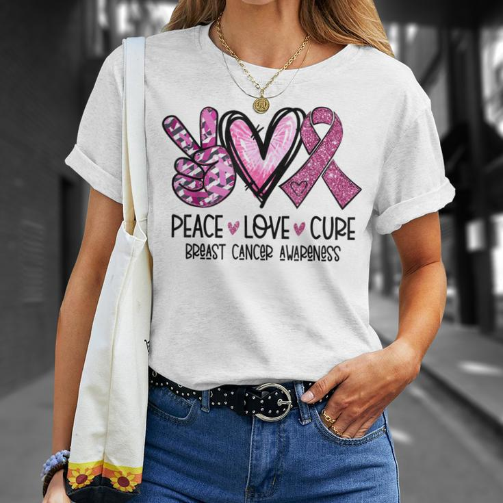 Peace Love Cure Pink Ribbon Cancer Breast Awareness T-Shirt Gifts for Her