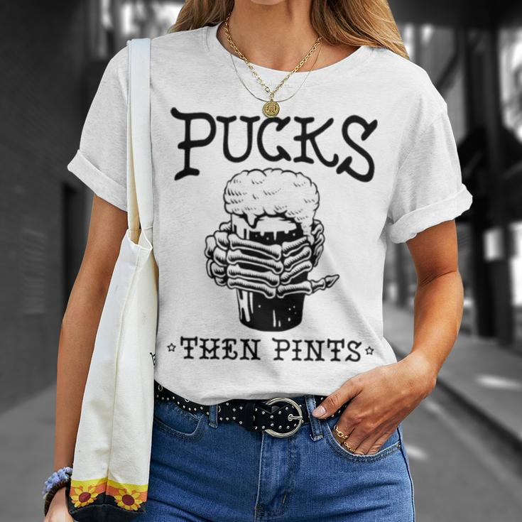 Pucks Then Pints Beer Unisex T-Shirt Gifts for Her