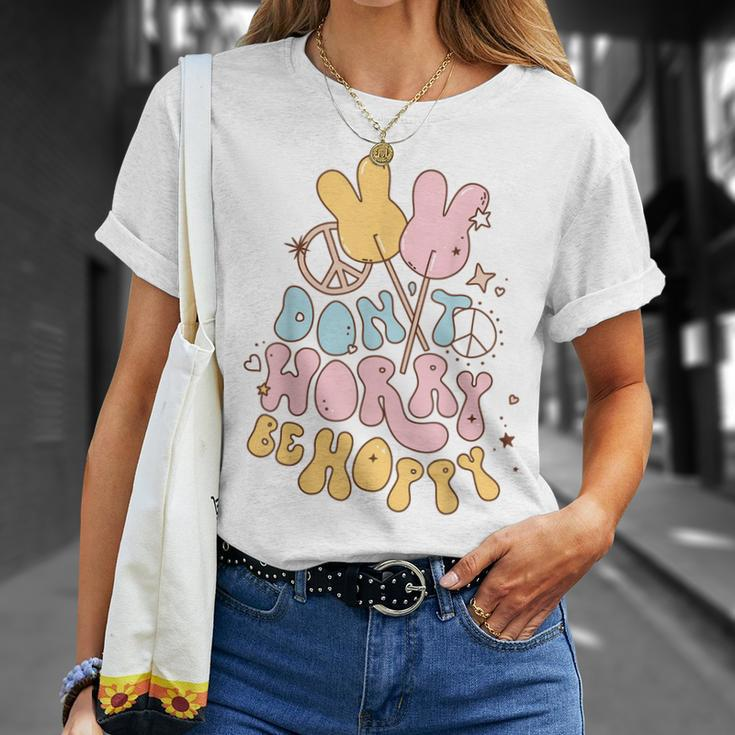 Retro Groovy Easter Bunny Happy Easter Dont Worry Be Hoppy Unisex T-Shirt Gifts for Her