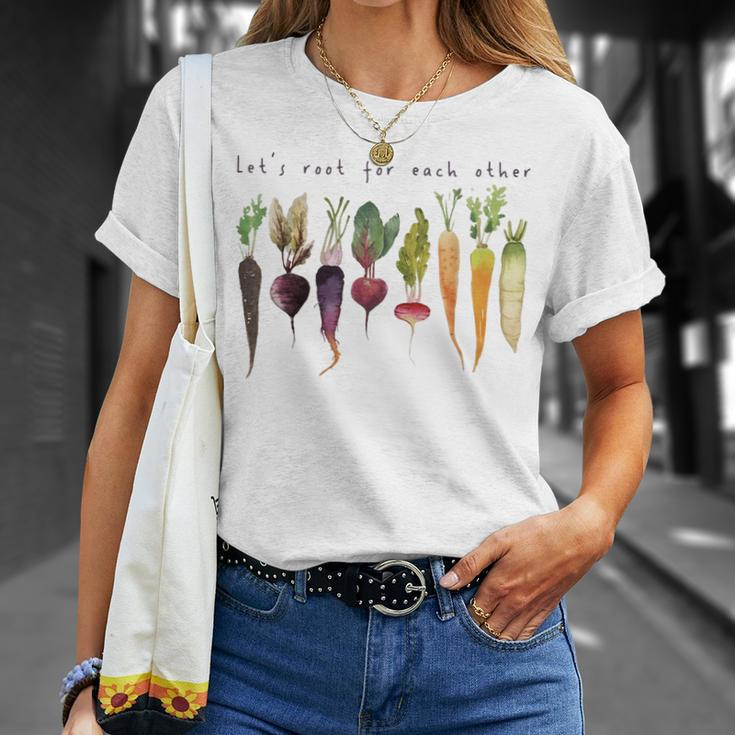 Retro Lets Root For Each Other Cute Veggie Vegan T-shirt Gifts for Her