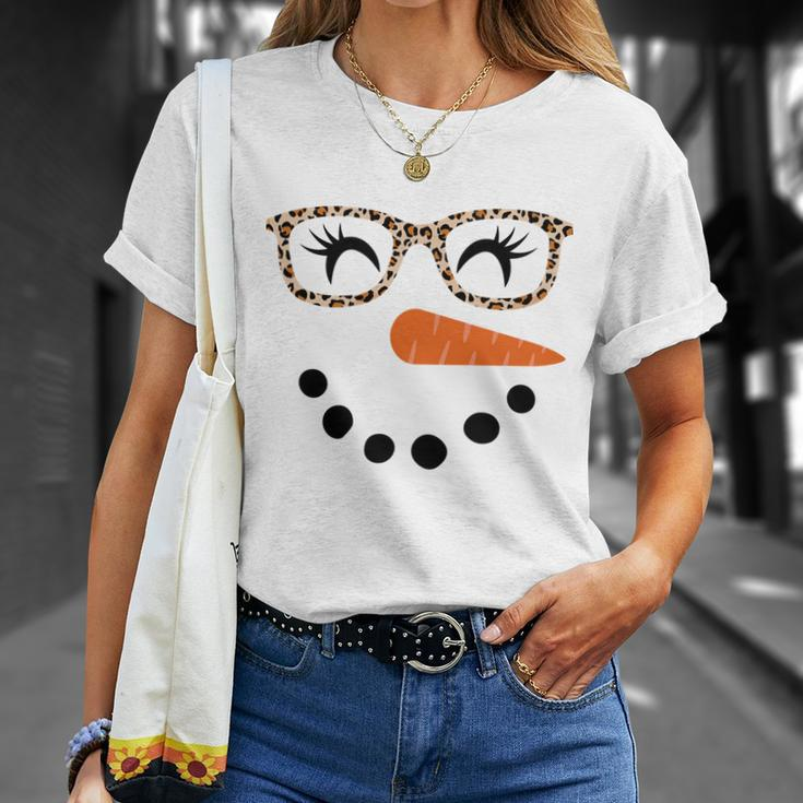 Snowman Shirt For Women Eyelashes Leopard Glasses Christmas Unisex T-Shirt Gifts for Her