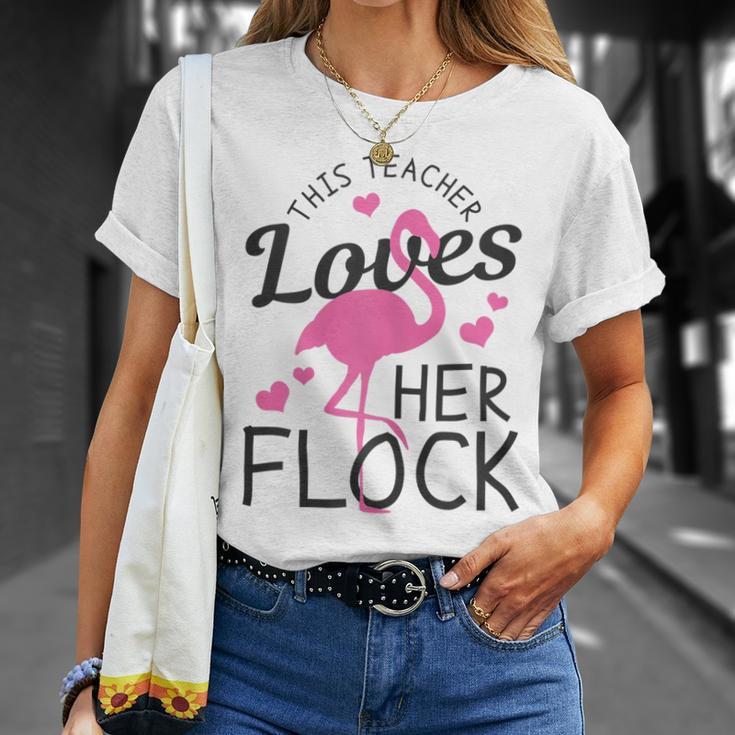 Teacher Flamingo This Teacher Loves Her Flock Funny Gift Gift For Womens Unisex T-Shirt Gifts for Her