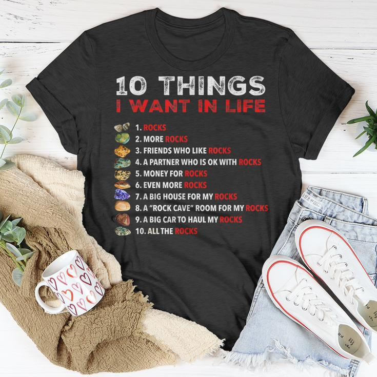 10 Things I Want In My Life Rocks More Rocks Rockounding T-Shirt Funny Gifts