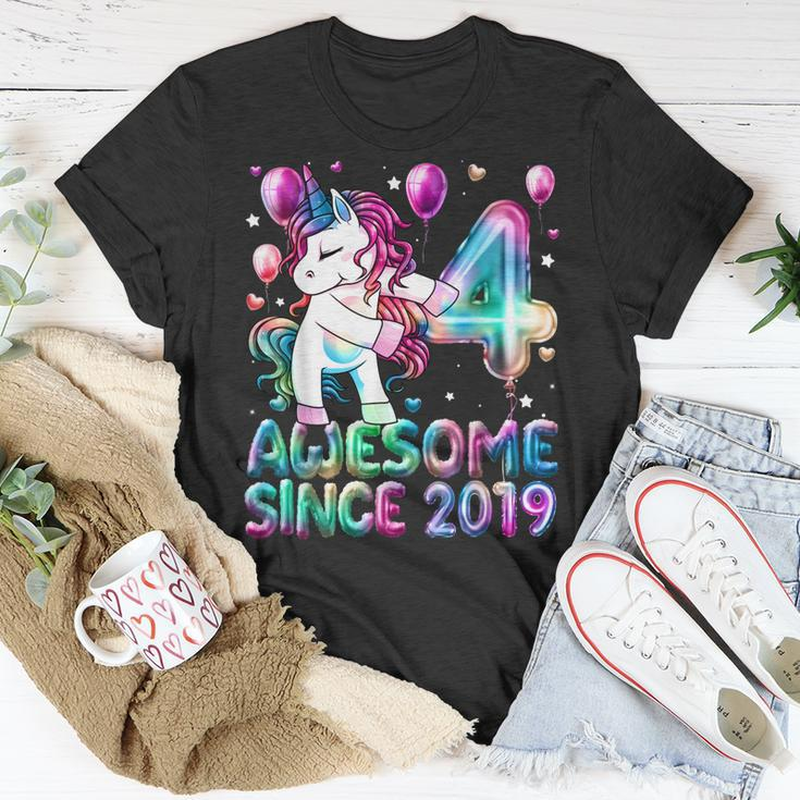 4 Years Old Unicorn Flossing 4Th Birthday Girl Unicorn Party V5 T-Shirt Funny Gifts