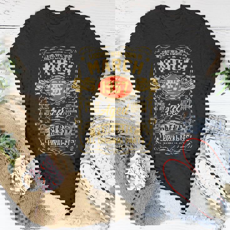 66Th Birthday Gift 66 Years Old Legends Born March 1957 Unisex T-Shirt Unique Gifts 66Th Birthday Gift 66 Years Old Legends Born March 1957 Unisex T-Shirt Unique Gifts