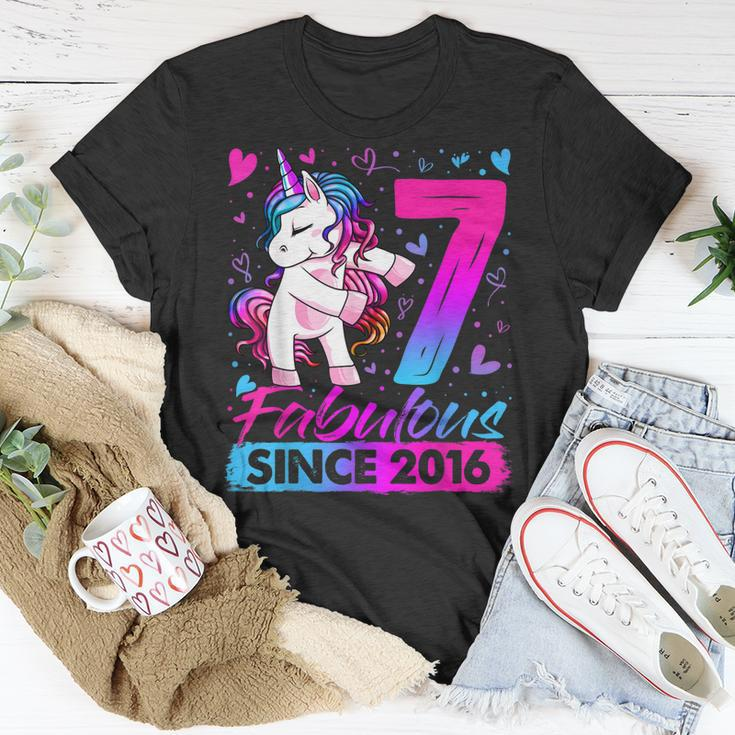 7 Years Old Flossing Unicorn Gifts 7Th Birthday Girl Party Unisex T-Shirt Unique Gifts