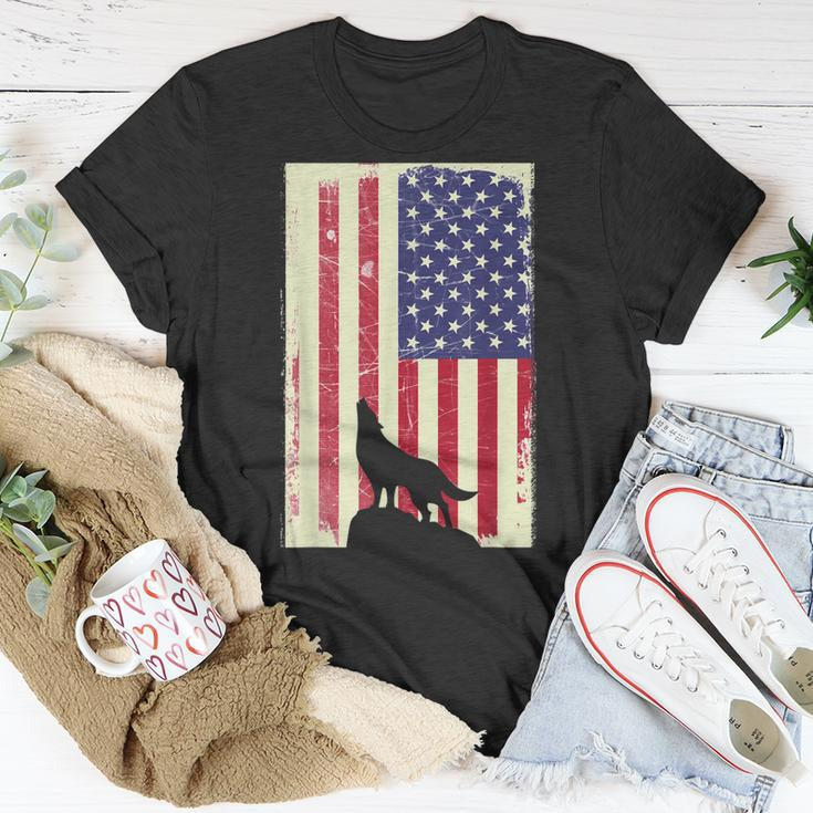 American Wolf Hunter Patriotic For Dad Fathers Day Gift For Mens Unisex T-Shirt Unique Gifts
