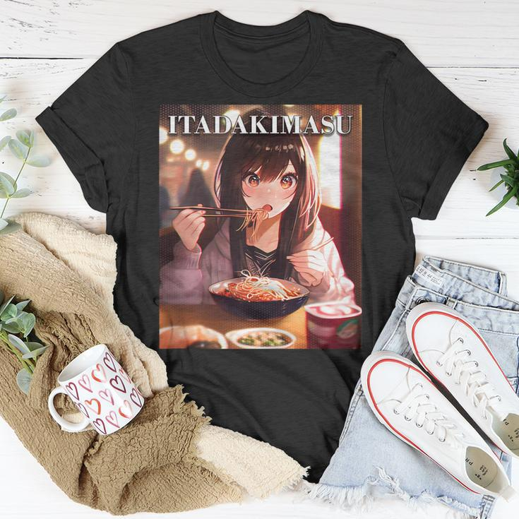 Anime Girl Eating Mukbang Itadakimasu Men's Back Print T-shirt