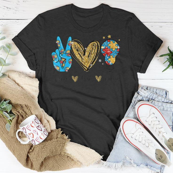 Autism Awareness Day Peace Love Autism Puzzle Ribbon T-Shirt Funny Gifts