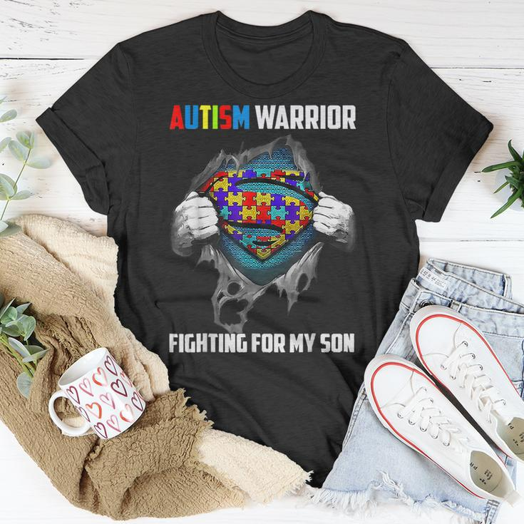 Autism Warrior Fighting For My Son Autism Mom Dad Parents Unisex T-Shirt Unique Gifts