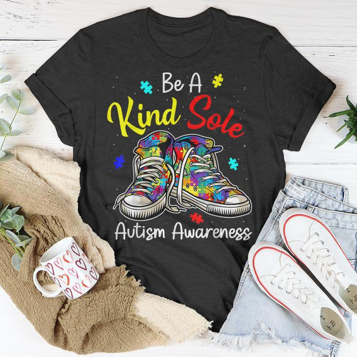 Be A Kind Sole Autism Awareness Puzzle Shoes Be Kind Gifts Unisex T-Shirt Unique Gifts