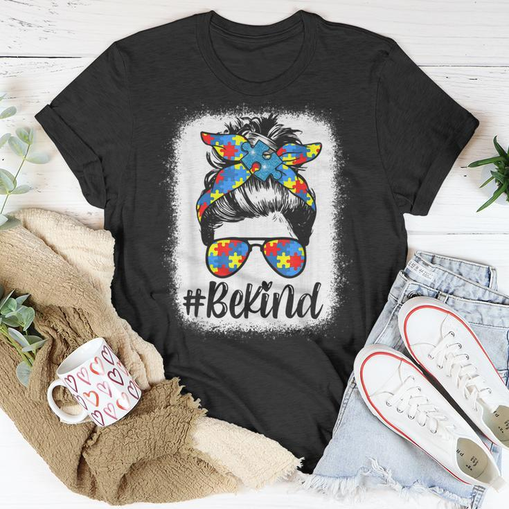 Be Kind Autism Awareness Girl Women Messy Bun Hair Gifts Unisex T-Shirt Unique Gifts