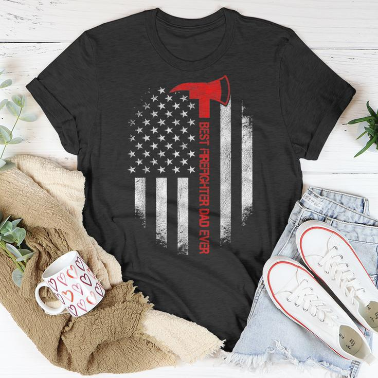 Best Firefighter Dad Ever American Flag Fathers Day V2 Unisex T-Shirt Funny Gifts