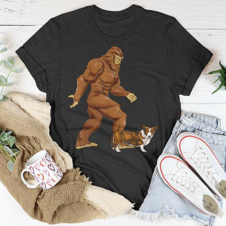 Bigfoot Walking Cardigan Welsh Corgi Sasquatch Dog T-Shirt Funny Gifts