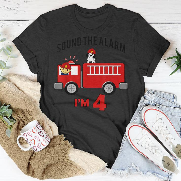 Birthday 4 Year Old Fire Fighter Truck Firetruck T-Shirt Funny Gifts