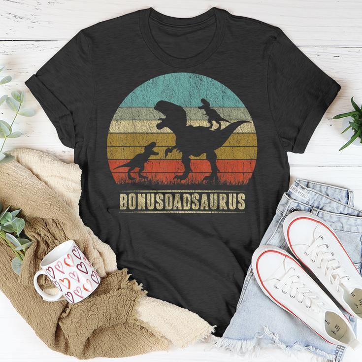 Bonus Dad Dinosaur Bonusdadsaurus 2 Two Kids Christmas T-Shirt Funny Gifts