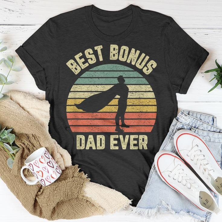 Bonus Dad Gift Cool Retro Hero Best Bonus Dad Ever Gift For Mens Unisex T-Shirt Unique Gifts