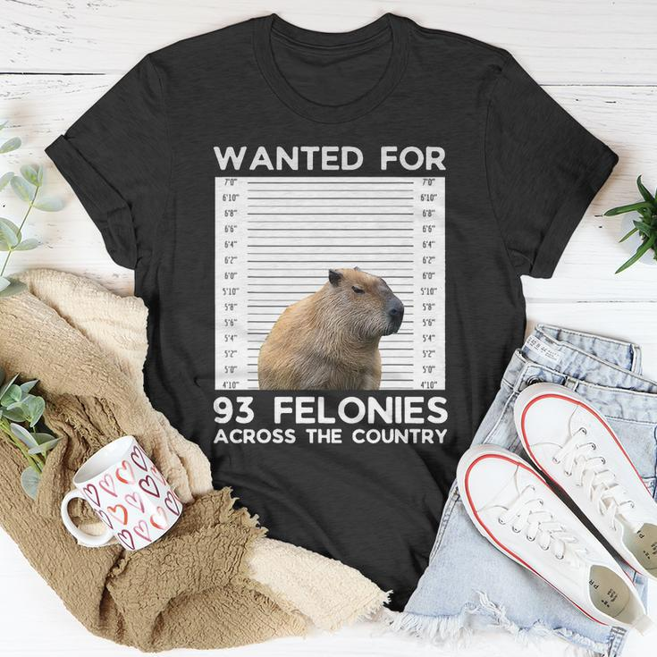 Capybara Mugshot Wanted For 93 Felonies Across The Country Unisex T-Shirt Unique Gifts