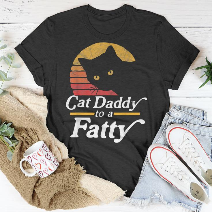 Cat Daddy To A Fatty Vintage 80S Sunset Fat Chonk Dad V2 T-Shirt Funny Gifts