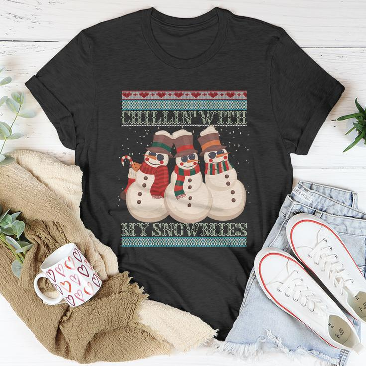 Chillin With My Snowmies Ugly Christmas Snow Gift Black Unisex T-Shirt Unique Gifts
