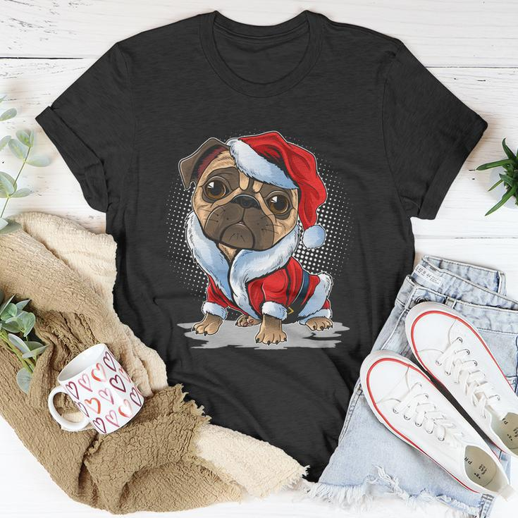 Christmas Pug Dog Wearing Santa Unisex T-Shirt Unique Gifts