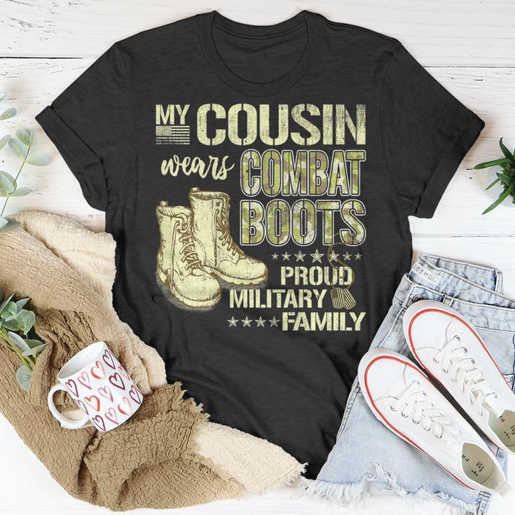 My Cousin Wears Combat Boots Dog Tags Proud Military Family T-Shirt Funny Gifts