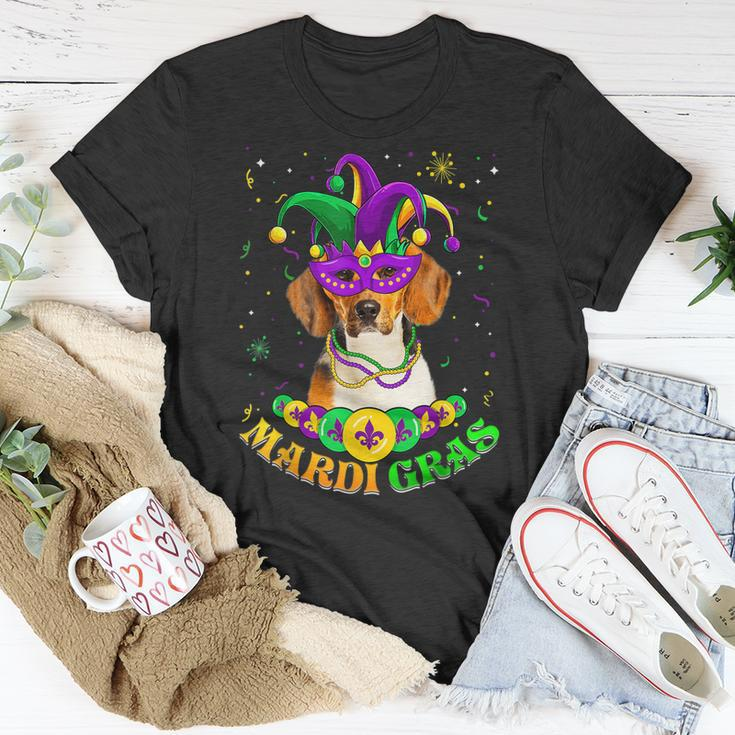 Cute Mardi Gras Beagle Dog Dad Dog Mom Mask Beads Unisex T-Shirt Unique Gifts