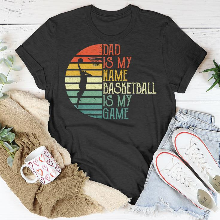 Mens Dad Is My Name Basketball Is My Game Sport Fathers Day T-Shirt Funny Gifts