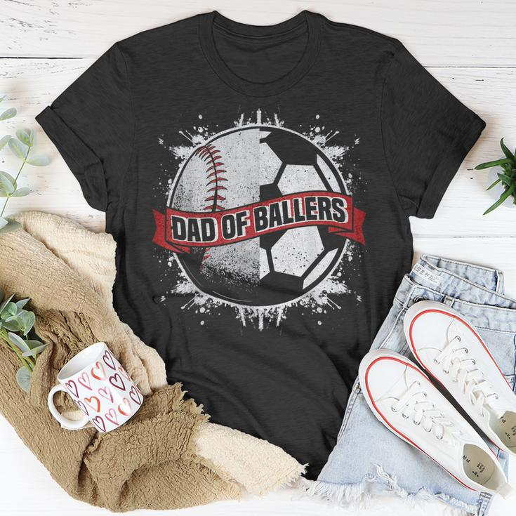 Dad Of Both Baseball Soccer Dad Of Ballers Gift For Mens Unisex T-Shirt Unique Gifts