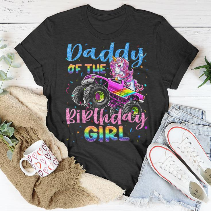 Daddy Of The Birthday Girl Racing Unicorn Monster Truck Bday Unisex T-Shirt Unique Gifts