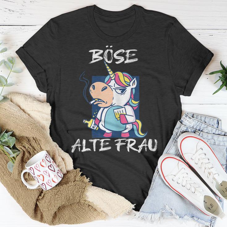 Damen Böse Alte Frau Für Oma Großmuter Spruch Rockerin T-Shirt Lustige Geschenke