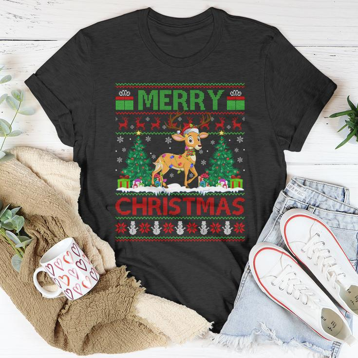 Deer Lover Xmas Tree Lights Ugly Santa Deer Christmas Great Gift Unisex T-Shirt Unique Gifts