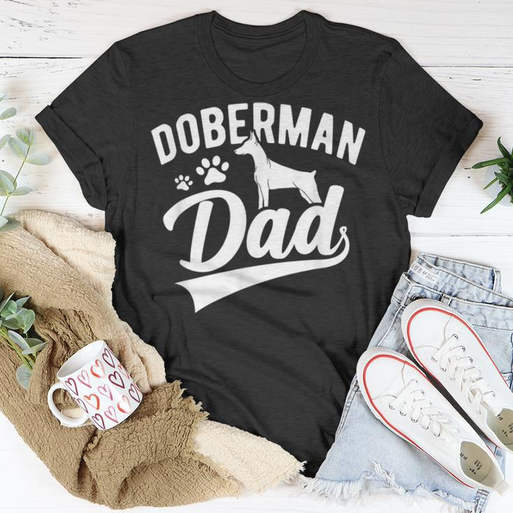 Doberman Pinscher Dog Dad Silhouette Fur Dog Papa Dog Lover Unisex T-Shirt Unique Gifts