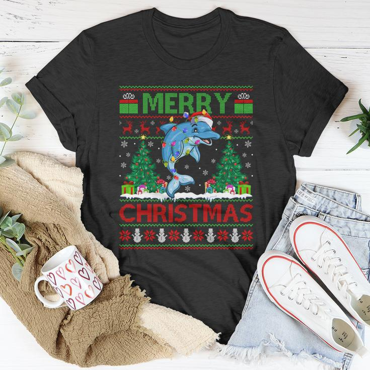 Dolphin Fish Lover Xmas Tree Ugly Santa Dolphin Christmas Gift Unisex T-Shirt Unique Gifts