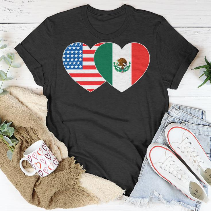 Doppelherz Mexiko & USA Flagge Langarmshirt für mexikanisch-amerikanische Patrioten Lustige Geschenke