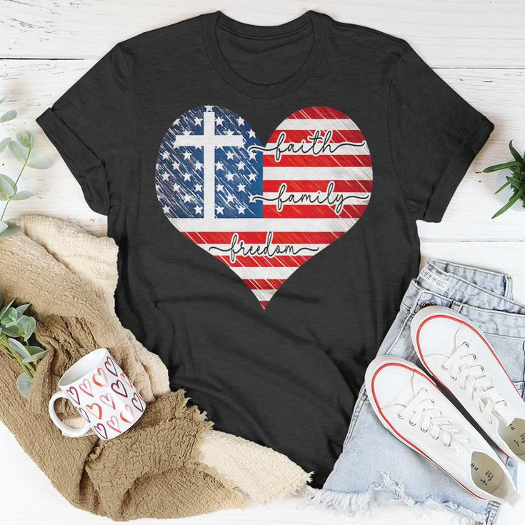 Faith Family Freedom Heart - 4Th Of July Patriotic Flag Unisex T-Shirt Unique Gifts